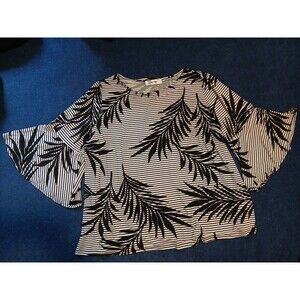Jones Studio White/ Black Stripe Palm Leaves Blouse Flutter Sleeves  NWT    3X